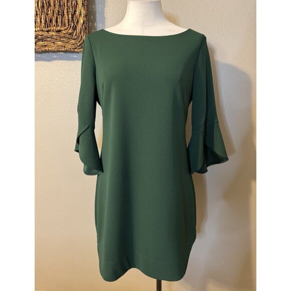 Vince Camuto Dress 10 P 10P Emerald Green 3/4 Flutter Sleeve Stretch Washable - Picture 5 of 15